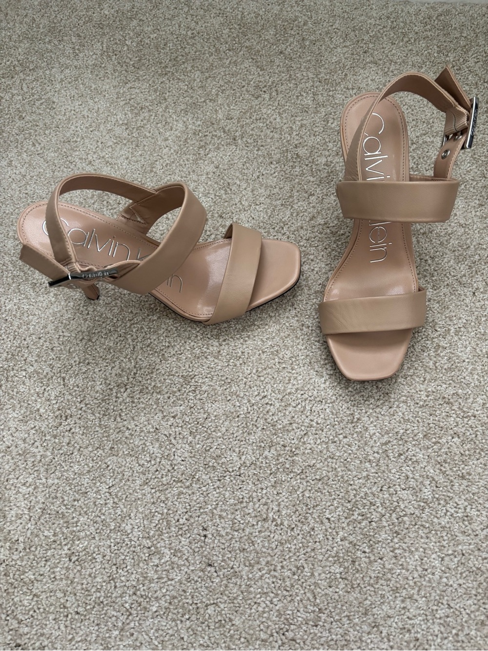 Calvin Klein Tan/Nude Two-Strap Heel Sandals